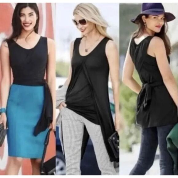 CAbi Womans Black Split Front Back Layered Beyond Tee Medium #3243 - Picture 1 of 6